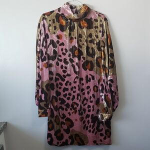 Anthropologie | Layla Eleanor Leopard Cheetah Velvet Tunic Long Sleeve Dress